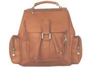 Midsize Top Handle Leather Backpack w 2 Gusseted Side Pockets Tan