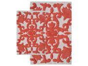 2 Pc Bath Mat Set in White and Coral