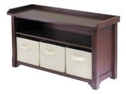 Walnut Beige Verona Storage Bench with 3 Foldable Beige Color Fabric Baskets