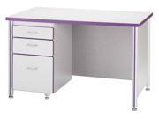 Rainbow Accents Teacher s Desk w Edge Banding 66 in. Desk w 2 Pedestal Purple
