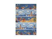 Coastal Cotton Rug in Blue w Fish Lighthouses CC 07 5.0 ft. x 8.0 ft. Rectangle