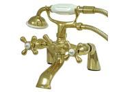 Kingston Brass KS267PB 6 Inch Center Spread Tub Deck Mount Clawfoot Tub Filler With Hand Shower Polished Brass