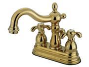Two Handle 4 Centerset Lavatory Faucet with Brass Pop up in Polished Brass by Kingston Brass