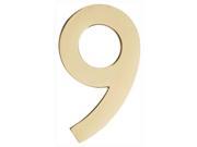 Floating House Number 9 in Polished Brass Finish 2.5 in. W x 4 in. H 0.17 lbs.