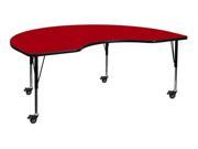 Flash Furniture Mobile 48 X 96 Kidney Shaped Activity Table With Red Thermal Fused Laminate Top And Height Adjustab...