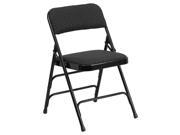 HERCULES Series Curved Triple Braced Double Hinged Black Patterned Fabric Upholstered Metal Folding Chair