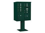 10 Door High Mailbox with Pedestal Base in Green