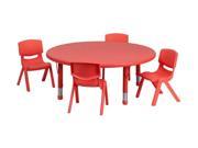 Flash Furniture 45 Round Adjustable Red Plastic Kids Activity Table Set With 4 School Stack Chairs