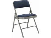 Folding Chair w Fabric Padded Seat Back Set of 4 Navy Blue Fabric Grey Frame