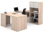 88.5 in. U Shaped Desk in Northern Maple and Sandstone Finish