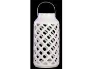 13 in. Ceramic Lantern with Metal Handle in Gloss White