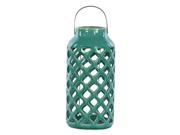 Ceramic Lantern with Metal Handle in Gloss Turquoise