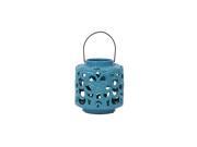 Ceramic Lantern with Handle in Gloss Steel Blue