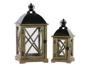 2 Pc Cast Iron Top Lantern Set in Natural Finish