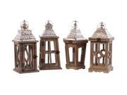 4 Pc Square Lantern with Silver Pierced Metal Top