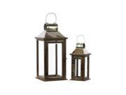 2 Pc Square Lantern with Chrome Silver Metal Top