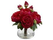 Peony and Rose Vase Arrangement in Red