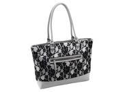 Quilted Fabric with Faux Leather Tote in Gray Lace