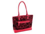 Quilted Fabric with Faux Leather Tote in Red Floral