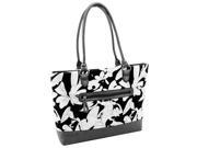 Quilted Fabric with Croco Faux Leather Tote in Black Floral