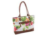 Quilted Fabric with Croco Faux Leather Tote in White Floral