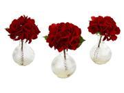 Red Hydrangea with Glass Vase Set of 3