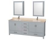 80 in. Double Bathroom Vanity in Gray with 2 Medicine Cabinets