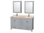 60 in. Double Bathroom Vanity in Gray with 2 Medicine Cabinets