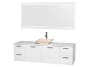 Bathroom Vanity Set in Glossy White with Ivory Marble Sink