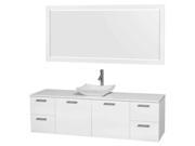 Bathroom Vanity Set in Glossy White with Carrera Marble Sink