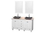 60 in. Bathroom Vanity Set in White with Black Sinks and Mirror