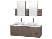 60 in. Countertop Double Bathroom Vanity Set in Gray Oak