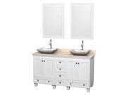 60 in. Double Bathroom Vanity Set in White with Ivory Countertop