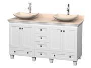 60 in. Double Bathroom Vanity in White with Ivory Sinks