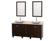 72 in. Vanity Set in Espresso with White Marble Sinks and Mirror