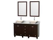 60 in. Double Bathroom Vanity with Pyra Bone Sinks and Mirror