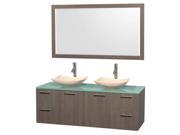 60 in. Double Bathroom Vanity in Gray Oak with Mirror