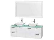 60 in. Double Bathroom Vanity in Glossy White with Mirror