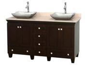 60 in. Bathroom Vanity in Espresso with Ivory Marble Countertop
