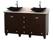 60 in. Bathroom Vanity in Espresso with Black Granite Sinks
