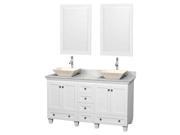 60 in. Double Bathroom Vanity Set in White with White Countertop