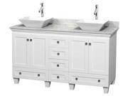 60 in. Double Bathroom Vanity in White with White Sinks