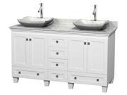 60 in. Bathroom Vanity in White with White Sinks
