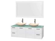 60 in. Double Bathroom Vanity with Mirror in Glossy White