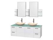 Double Bathroom Vanity with Green Glass Countertop