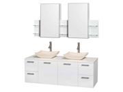 Double Bathroom Vanity with Medicine Cabinets in Glossy White