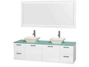 Double Bathroom Vanity with Mirror in Glossy White