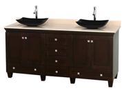 72 in. Bathroom Vanity in Espresso with Black Granite Sinks
