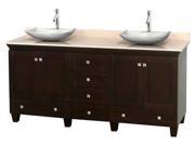 72 in. Bathroom Vanity in Espresso with White Marble Sinks