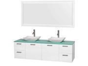 Double sink Vanity and Mirror in Glossy White